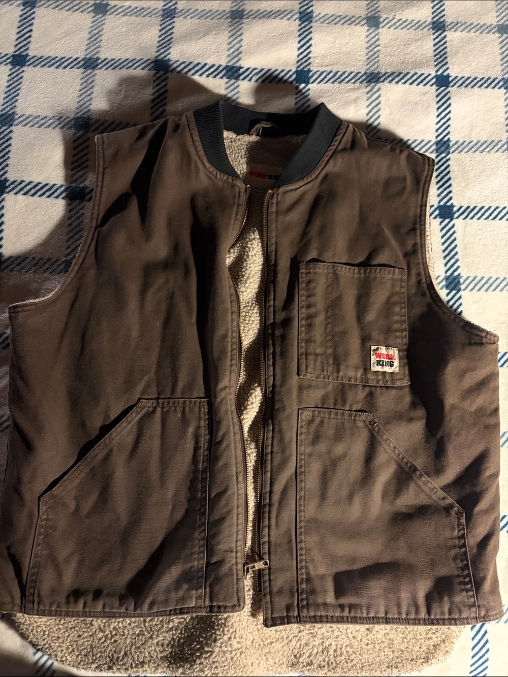 Work-Style Brown Sherpa-Lined Utility Vest